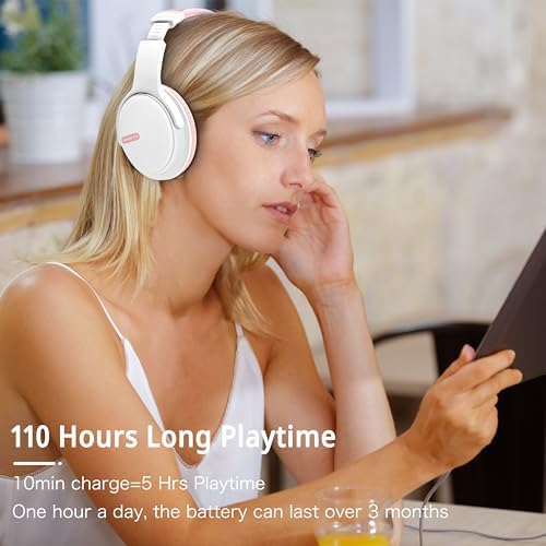 Transform Your Listening Journey with AMORNO Wireless Over-Ear Bluetooth Headphones – 68-Hour Playtime, Superior Hi-Fi Sound, and Ergonomic Foldable Design for Ultimate Portability (White) – Ideal for Music Lovers and Professionals on the Go