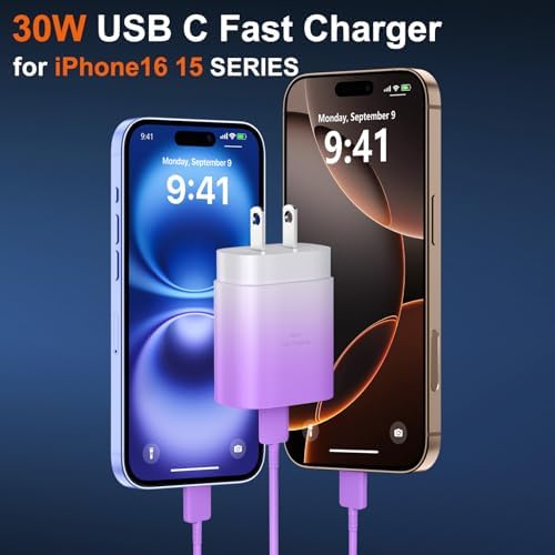 High-Speed 30 W USB C Fast Charger for i Phone 15 & 16 Pro Max with 6 FT Cable – Ultimate Compatibility for i Pad and Samsung Galaxy S24 – Compact, Reliable Power Block with Advanced Safety Features for On-the-Go Charging