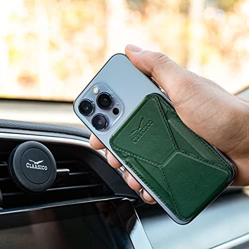 Versatile Claasico Magnetic Cell Phone Wallet & Stand – Stylish Brown Cardholder with Car Air Vent Mount, Dual-Mode Viewing, Extra Magnetic Strips for Enhanced Compatibility – Ultimate Hands-Free Accessory for i Phone Users and Minimalist Lifestyles