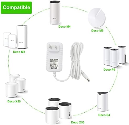 High-Performance 12 V AC Adapter Power Cord for TP-Link Deco M5, M4, X20 Routers – 6.6 ft Durable Replacement Charger with DC Round Connector for Enhanced Wi-Fi Stability and Optimal Device Compatibility