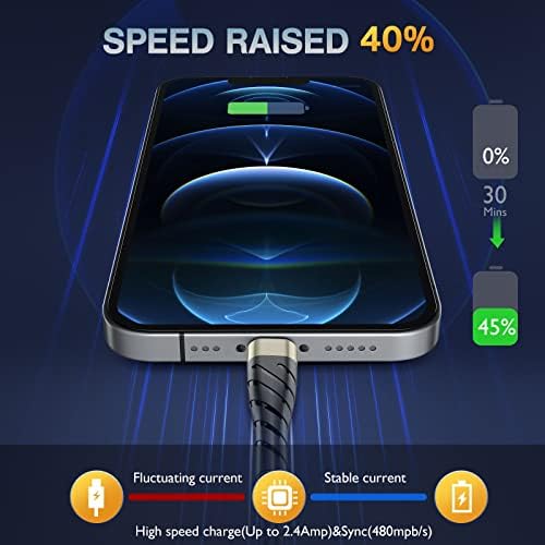MFi Certified 6 Ft Lightning Charging Cable for i Phone – 3 Pack Fast Charging USB Cord, Durable Design for Enhanced Compatibility with i Phone 12/11/XS/Max/XR/X/8/8 P/7 P/6 & i Pad – Seamless Power-Up Experience