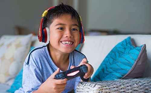Super Mario Kids Bluetooth Over-Ear Headphones – Safe Volume-Limiting Sound for Young Ears, Adjustable Fit for Growing Kids, Rechargeable with Integrated Microphone for Learning and Travel Fun