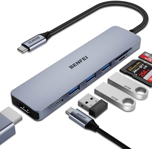 BENFEI 7-in-1 USB C Hub Multiport Adapter – Ultimate Connectivity Solution with 4 K HDMI, 100 W Power Delivery, High-Speed USB 3.0 Ports, and Card Readers for i Phone 15 Pro/Max, Mac Book, i Pad Pro & Samsung S23 – Boost Productivity and Streamline Your Setup
