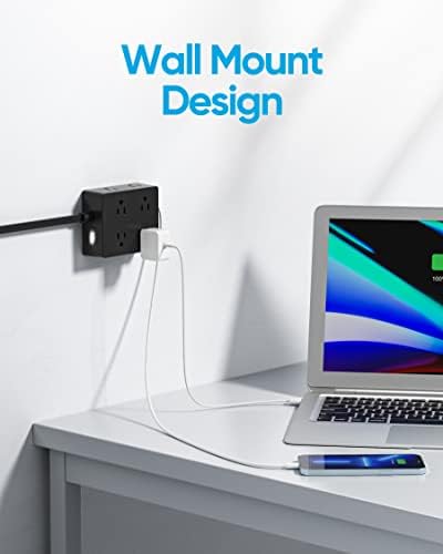 Olcorife 10 ft Surge Protector Power Strip with Ultra Thin Flat Plug – 8 Outlets & 4 USB Charging Ports (Including 1 USB-C) – Ideal for College Dorms & Home Use – Enhance Charging Speed & Space Efficiency – Black Power Management Solution for All Your Devices