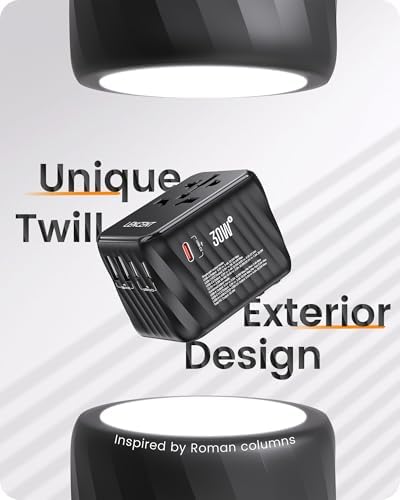 LENCENT 85 W Universal Travel Adapter with Retractable USB-C Cable – High-Speed International Plug Converter Featuring 3 Type-C & 1 USB-A Ports for Effortless Worldwide Charging – Your Ultimate Travel Essential for Maximum Compatibility, Fast Charging, and Ga N Technology Efficiency
