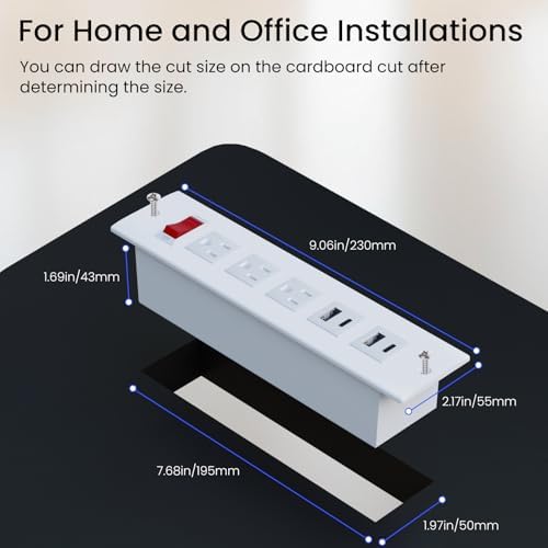 Recessed Power Strip with 15 W Wireless Charging & PD20 W USB-C Fast Charge – Sleek Flush Mount Design for Nightstands, Sofas, and Tables – Maximize Space and Efficiency with Dual Outlets and USB Ports for Ultimate Convenience