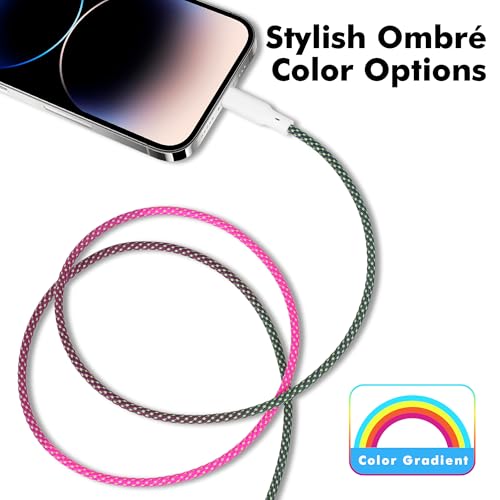Vibrant Apple MFi Certified Ombre Lightning Charger Cables – 2 Pack, 3 ft Fast Charging USB C Data Cord for i Phone 14/13/12/11/Pro/XS Max/XR/X/8/7/6, Durable & Stylish Tech Accessory for Seamless Device Compatibility and Enhanced Charging Speed