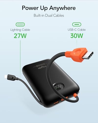 High-Capacity 20000 m Ah Portable Charger with Built-in Cables – 30 W Fast Charging Power Bank Featuring LED Display for i Phone, Samsung, i Pad & Android Devices – Ideal Travel Companion for On-the-Go Charging Solutions