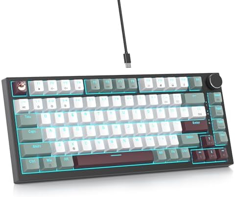 Transform Your Gaming Setup with the 75% Monster B Wired Mechanical Keyboard – 82 Keys, Gasket Mount Design, Hot-Swappable White Switches, RGB Lighting, Programmable Features for Mac/Windows – Unmatched Speed and Comfort for Gamers and Professionals