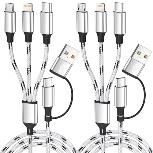 Versatile 5-in-1 Multi Charging Cable (2 Pack, 5 FT) – Durable Nylon Braided Universal Charger for i Phone 16/15 Series, i Pads, and Android Devices – High-Speed USB A/C to Type C/Micro USB Solutions for Effortless Charging Anywhere
