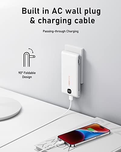 VEEKTOMX 20,000 m Ah Portable Charger with Built-in Cables and AC Wall Plug – Fast Charging Power Bank for i Phone 15/14/13 & Samsung Devices, Slim Battery Pack with LED Display for Ultimate Compatibility and On-the-Go Convenience