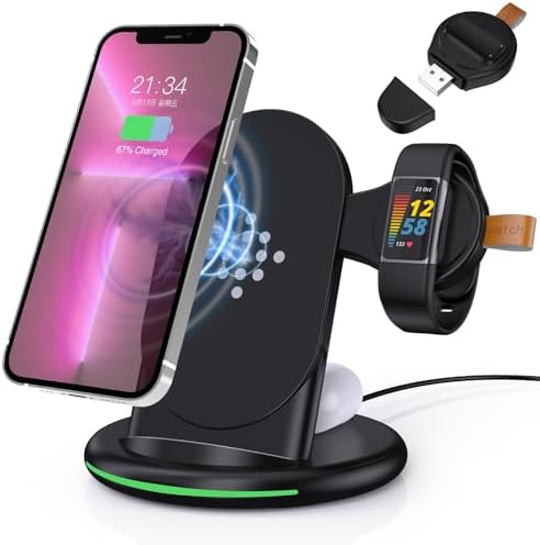 Revolutionary 3-in-1 Multi-Device Charging Station for Fitbit Charge 5/6, i Phone 16/15/14/13 Pro Max/12/11, Samsung Galaxy S25/S24/S23/S22+, and Air Pods Pro/3 – Rapid Charging & Enhanced Device Compatibility for Seamless Power Management