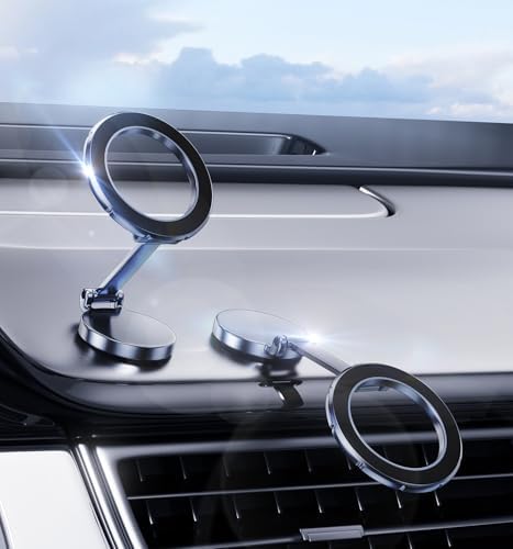 Revolutionary Mag Safe 360-Degree Car Phone Holder – Premium Magnetic Mount for i Phone 15 & 14 Pro Max – Sleek Silver Aesthetic Boosts Compatibility – Effortless One-Handed Operation for Hassle-Free Navigation & Calls – Space-Saving Foldable Design for Active Lifestyles – Ultimate Hands-Free Solution for Safe Driving