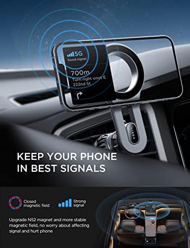 LISEN Mag Safe Car Mount – Ultra-Strong Magnetic Phone Holder for i Phone 16, 15, 14, 13 Pro Max – Effortless Hands-Free Access with 360° Rotation and Air Vent Design – Essential Car Accessory for Enhanced Safety and Connectivity