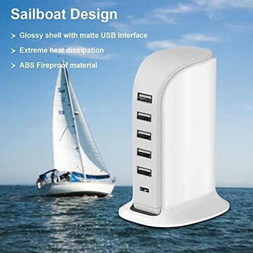 Kawaii-Inspired 6-Port USB Charging Hub: Ultimate Fast Charger for i Phones, Androids & More – Compact Multi-Device Power Station with 1 USB-C & 5 USB-A Ports for Effortless Travel & Home Connectivity, Tangle-Free Solutions for Modern Users