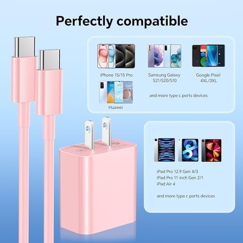 Rapid Charge Power Duo: 6 FT USB-C Wall Charger & Cables for i Phone 16, 15, Pro Max, i Pad Pro, Samsung S23 & Android – Unmatched Speed & Universal Compatibility for All Devices – Perfect for Home & Travel Use