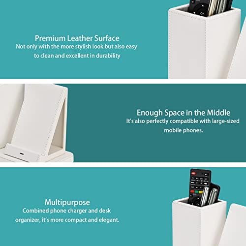 Sleek Marble Finish Wireless Charging Station with Desk Organizer – Fast Qi-Certified Charger for i Phone 13/12/11 Series, Effortless Device Power-Up & Luxurious Leather Accents for an Organized Workspace