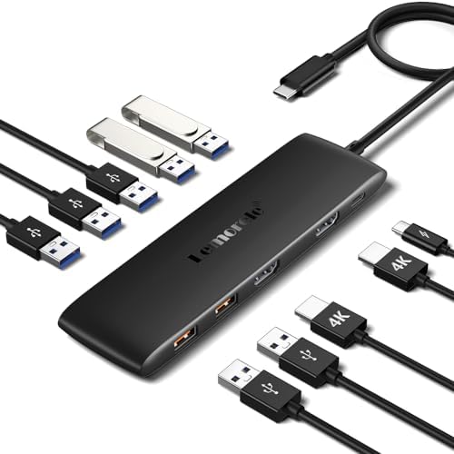 Elevate Your Productivity with the Lemorele 6-in-1 Dual Monitor Docking Station – Ultimate USB C Hub Adapter Featuring Dual 4 K HDMI, Lightning-Fast 5 Gbps USB 3.0 Ports, and 100 W Power Delivery for Laptops like Dell, Lenovo, HP, Mac Book, and Surface – Effortless Plug and Play Connectivity for a Streamlined Workspace Experience