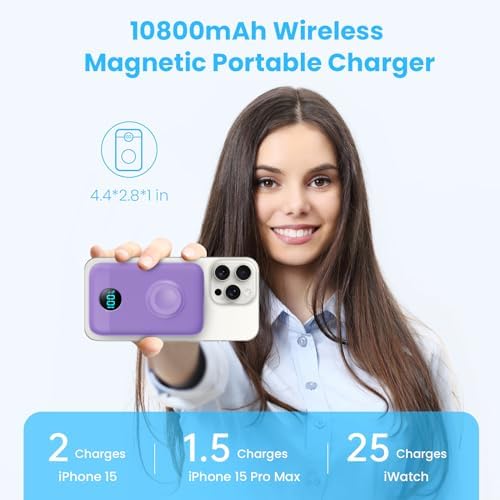 Revolutionary 4-in-1 Magnetic Portable Charger 10800 m Ah – Rapid USB-C Power Bank with LCD Display, Fast Charging for i Phone 16/15/14/13/12 & Apple Watch – Sleek White Design for Ultimate Compatibility and On-the-Go Convenience