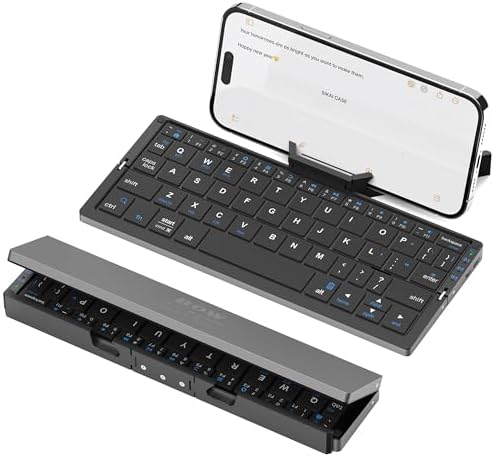 Ultra-Lightweight Foldable Bluetooth Keyboard with Magnetic Stand | Premium Aluminum Alloy Mini Keyboard for Tablets, i Pads & Smartphones | Rechargeable Travel Companion for Effortless Typing Anywhere | Whisper-Quiet Keys for Distraction-Free Work | Enhanced Compatibility with i OS, Android & Windows Devices