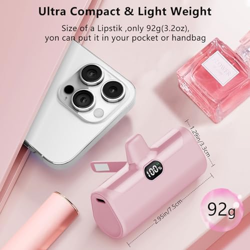 LUCKYDUO Ultra-Compact 5000 m Ah Portable Power Bank with Built-In Phone Holder & LED Light for i Phone – Essential Travel Charger with LCD Battery Indicator, Compatible with i Phone 14/13/12/11/XR/SE/8/7 Pro Max – Stay Charged Anywhere