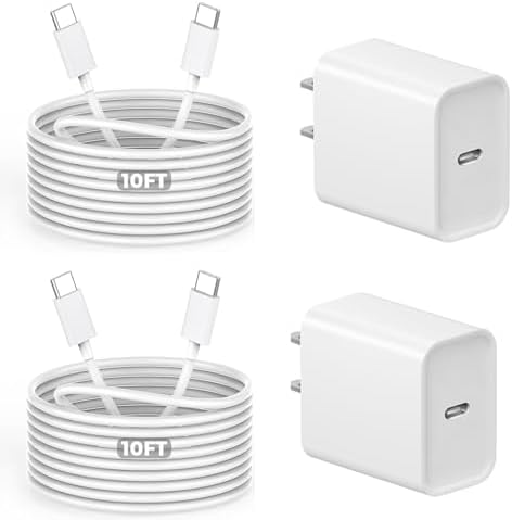 10 FT MFi Certified i Phone Fast Charger with 20 W PD USB-C Block – Ultimate Flexibility for i Phone 15/14/13/12/11/XS/XR/SE 2022/8 & i Pad – Dual Pack for Rapid Charging & Enhanced Durability