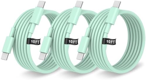 10 FT USB C to USB C Charging Cable – Fast Charge Type C Cord, 3 Pack for i Phone 16/15 Pro/Plus/Pro Max, Mac Book Air & Galaxy S25/S24 – Stylish Pink Design for Enhanced Versatility and Durability