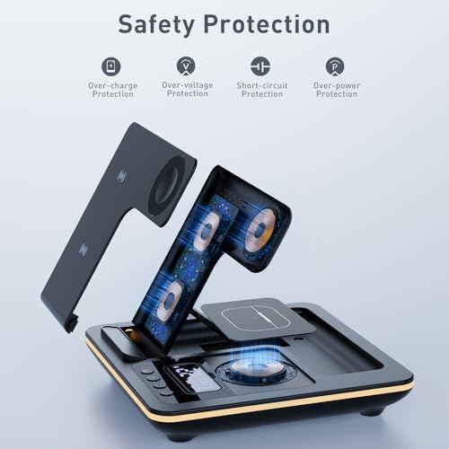All-in-One 5-in-1 Wireless Charging Station: Fast Automatic Lifting Dock for Phone, i Watch Series & Air Pods – Ergonomic Design for Home & Travel with Enhanced Compatibility and Safety Features