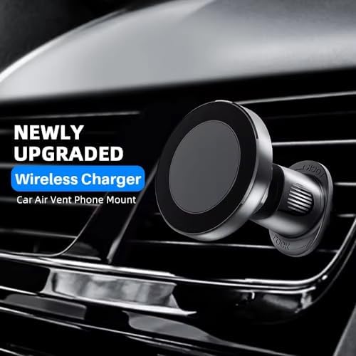 SASHWA 15 W Magnetic Wireless Car Vent Mount – Ultra-Strong Grip & 360° Rotation for i Phone 15/14/13/12 & Android – Fast Charging with Included Cable & Enhanced Compatibility Metal Ring – Secure & Stylish Driving Solution