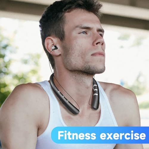Premium Bluetooth 5.0 Neckband Earbuds – Advanced Noise-Cancellation and Sweat-Resistant Design for Unmatched Sound Quality – Ergonomic Retractable Ear Tips for On-the-Go Professionals and Music Aficionados – Sleek Black Finish for Stylish Audio Experience