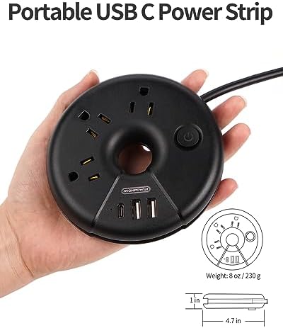 Compact Travel Power Strip with 3 AC Outlets & 3 USB Ports, Including USB-C – NTONPOWER 15-Inch Extension Cord for Ultimate Portability – Essential Charging Solution for Hotels, Airports, and Cruises – Safe Surge Protection & Space-Saving Flat Plug Design