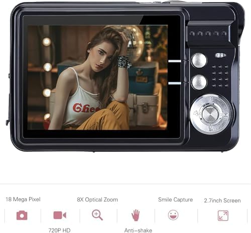 Acuvar 18 MP Digital Camera for Adults & Kids – Compact HD Photography with 2.7″ LCD, Rechargeable Battery, Ideal for Indoor/Outdoor Use & Seamless Sharing – Perfect First Camera for Budding Photographers