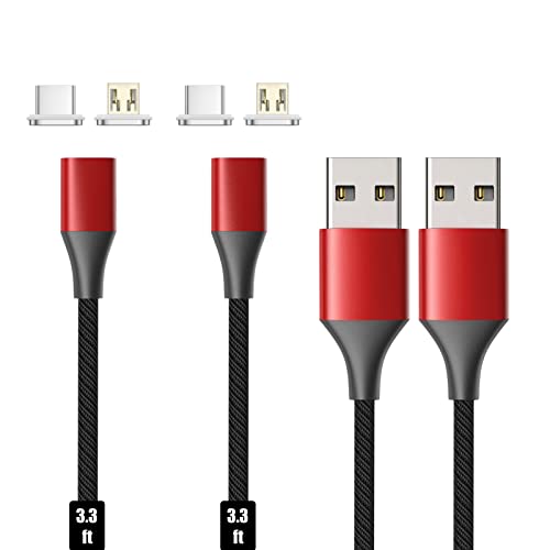 N. NETDOT 2-in-1 Magnetic Charging Cable – Fast Charging Nylon Braided USB-C & Micro-USB Charger (1 ft, 3-Pack Red) – Durable, Snap-on Design for Effortless Connectivity and Travel Convenience