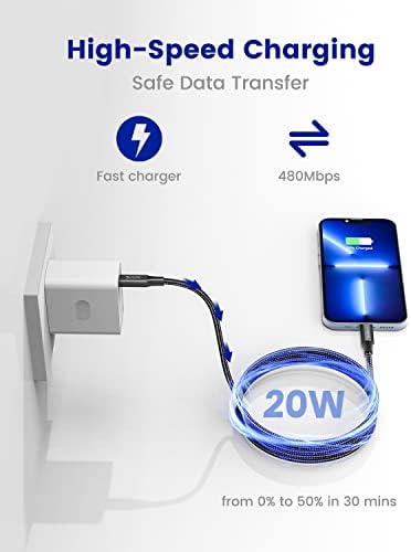 Extra Long 20 Ft MFi Certified USB C to Lightning Charging Cable – Fast Charging Nylon Braided i Phone Cord for Ultimate Flexibility with i Phone 14/14 Pro/14 Pro Max/13/12 and i Pads – Durable and Tangle-Resistant Design for Home, Office, and Travel Use