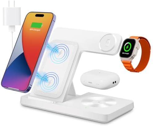 Revolutionize Your Charging Routine with the 3-in-1 Wireless Charging Station – Fast, Efficient, and Compatible with i Phone 8-16, Apple Watch Series 2-10, Ultra, SE, and Air Pods Pro – Sleek Design for Home or Office Use – Secure Non-Slip Surface for Optimal Device Stability