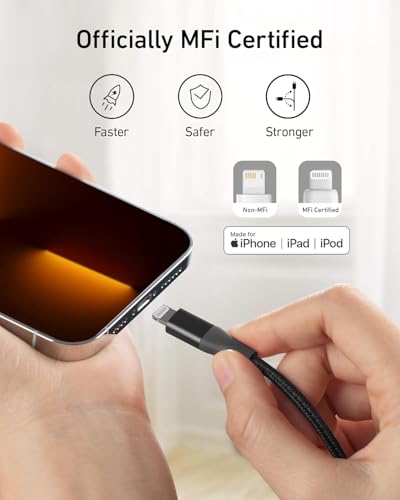 Anker 551 USB-A to Lightning Cable (3 ft) – Ultra-Fast Charging i Phone Charger, MFi Certified for i Phone 13/12/11/X/8 Series, Durable Nylon Build for Home and Car Use, Superior Compatibility and Reliability