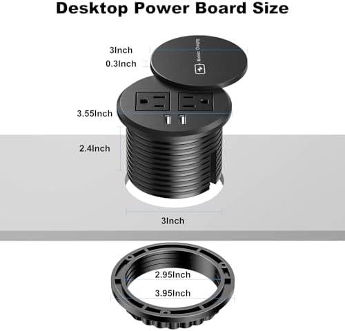 Revolutionize Your Workspace with the 3-Inch Recessed Power Grommet – Featuring 15 W Wireless Charging and 20 W USB-C Fast Charging Outlets, Plus Dual AC Power Ports and 6 ft Extension Cord for Ultimate Flexibility and Organization