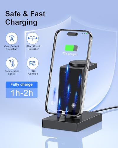 30 W Ultra-Fast 3-in-1 Charging Station for Apple Devices – ADADPU Multi-Device Charger Dock for i Phone 14/13/12/11 Pro, Apple Watch Series 8/7/6/5/4/3/2/SE & Air Pods – Sleek, Space-Saving Design with Advanced Safety Features for Efficient Power Management