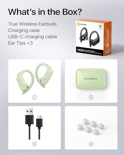 Maximize Your Fitness Journey with NS18 Wireless Earbuds – 12-Hour Playtime, Sweatproof Design, Tailored Sound via Custom App, and Robust 13 mm Bass Drivers for Deep Audio Experience, Featuring Bluetooth 5.3 for Seamless Connectivity (Black) – Ideal for Active Lifestyles and Audiophile Enthusiasts