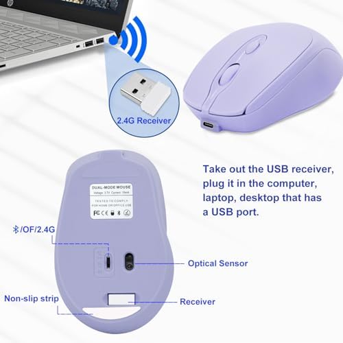 Sleek Silent Rechargeable Wireless Mouse – Ergonomic Light Green Design for Laptop, i Pad, Mac Book, Surface Pro, and More – Perfect for Travel and Everyday Use with Dual Mode Bluetooth Compatibility