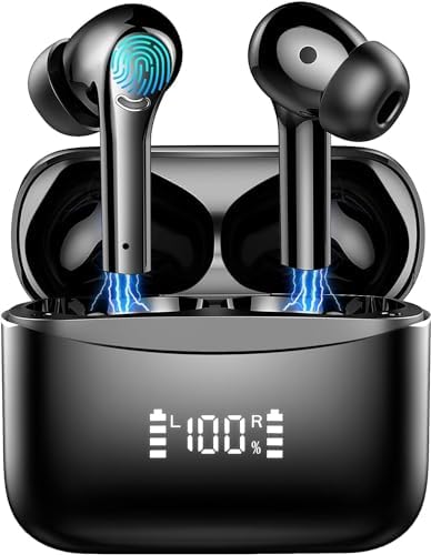 Cutting-Edge Bluetooth 5.3 Waterproof Wireless Earbuds with 45-Hour Playtime – Advanced Noise Cancelling Technology with 4 Microphones for Superior Call Clarity and Immersive Deep Bass Sound – Fast USB-C Charging and LED Power Indicator for Effortless Use and Versatile Compatibility