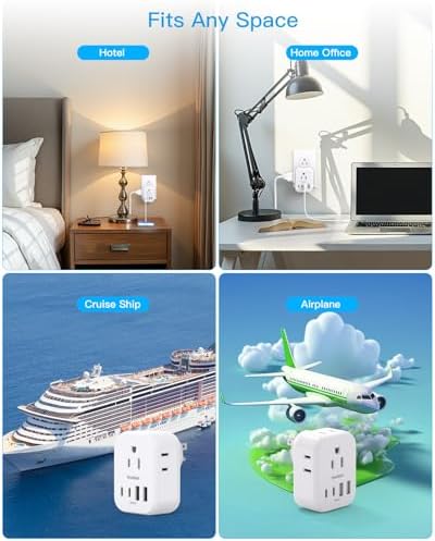 Cruise-Ready Power Solution: One Beat Multi Plug Wall Outlet Extender with 4 AC Outlets & 4 Fast USB-C Ports – Compact, Lightweight Travel Power Strip for Seamless Charging on Board – Non-Surge Protector for Enhanced Safety and Compliance
