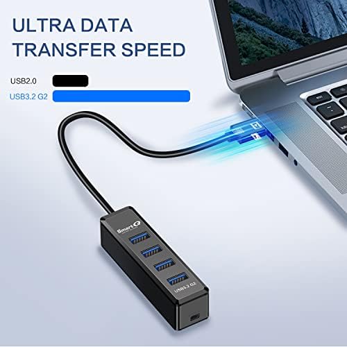 Smart Q H302 USB 3.0 Hub – 4-Port Connectivity Solution with Long Cable Options for Seamless Data Transfer up to 5 Gbps, Micro-B Charging for All Devices, Includes USB C Adapter – Boost Your Productivity & Versatile Workspace Efficiency