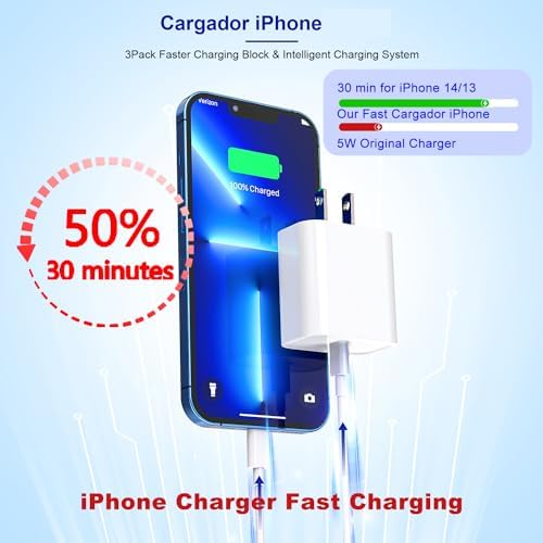 10-Foot Ultra-Fast i Phone Charging Cable 3-Pack with USB-C PD Wall Charger – Exceptional Compatibility for i Phone 14/13/12/11 Pro Max/XS Series – Durable Lightning Cable Solution for On-the-Go Charging Convenience and Rapid Power Delivery