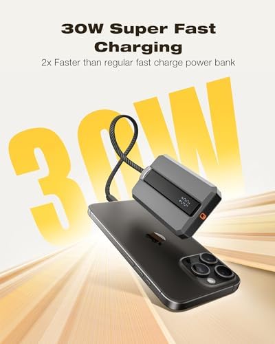 VEEKTOMX 30 W Fast Charging Portable Power Bank – 10,000 m Ah Mini Charger with Detachable Cable & Dual Ports for i Phone 15/14, Samsung, Mac Book, and Air Pods – Lightweight Travel Battery Pack for Ultimate Device Compatibility and Speed