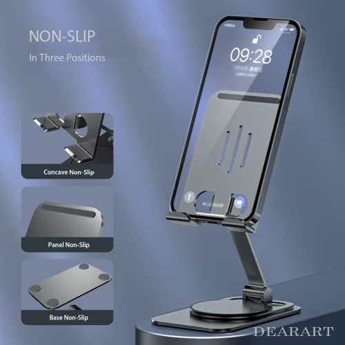 DEARART Cell Phone Stand, 360° Adjustable Phone Stand for Desk, Foldable Phone Holder Fully Carried Easily, Grey (Square Base) – Enhanced Compatibility and Speed