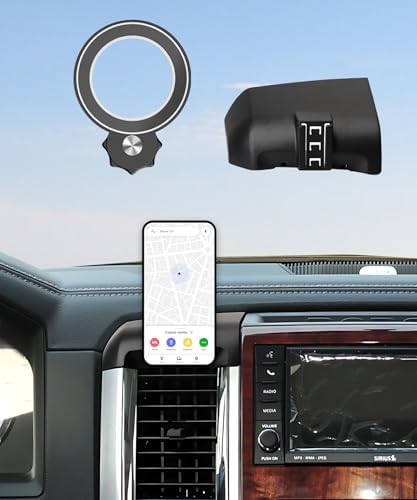 Magnetism Dodge Ram 1500/2500/3500 Phone Holder – Mag-Safe Compatible Hands-Free Car Mount with 360-Degree Rotation for Optimal Viewing – Adjustable Magnetic Cell Phone Accessory Preserving Air Vent Functionality for Safe Driving and Navigation