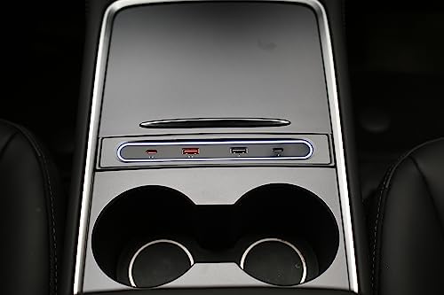 Transform Your Tesla Model 3/Y with the Ultimate USB Hub – Multi-Port Charger with Tricolor LED for 2021-2023 Models – Fast Charging Solution for All Your Devices – Stylish Interior Accessory for Seamless Connectivity