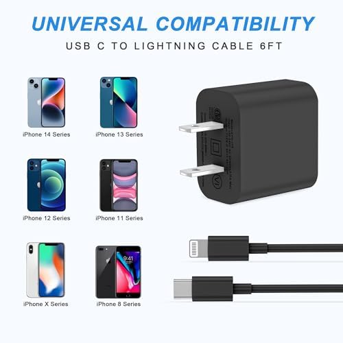 High-Speed 3-Pack Charging Solution for i Phone & i Pad – Premium Type-C Wall Chargers with 6 FT USB-C to Lightning Cables – Sleek Black Finish Optimized for i Phone Compatibility – Perfect for i Phone 14/13/12/11 Pro Max/Xs Max/XR/X Users – Ultimate Home and Travel Charging Convenience