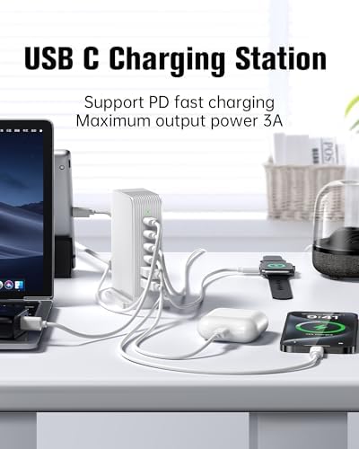 Revolutionary 6-Port USB C Charging Hub – High-Speed Multi-Device Power Station for i Phone 15/14/13/12, i Pad, Samsung Galaxy, and Google Pixel – Compact Travel Charger with Advanced Safety Features – Ultimate Solution for Efficient Charging at Home, Office, and On-the-Go